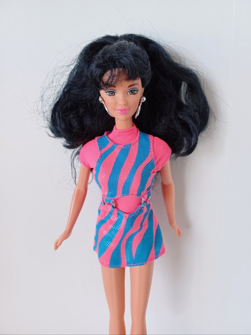Vintage Barbie Fashion Doll In Pink And Blue Short Dress Toy Collectible